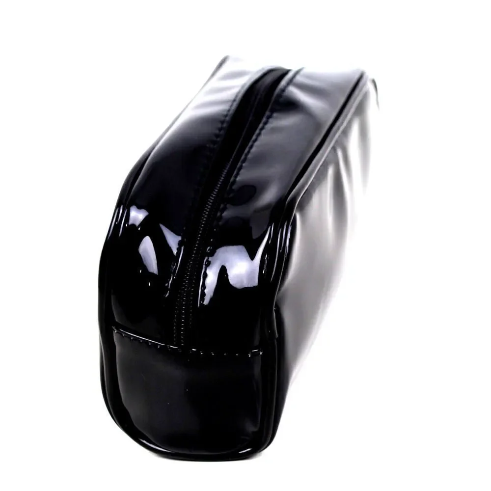 NAZANIN KAVARI BLACK PVC MAKEUP ZIP CASE BRUSH HOLDER COSMETIC BAG PURSE